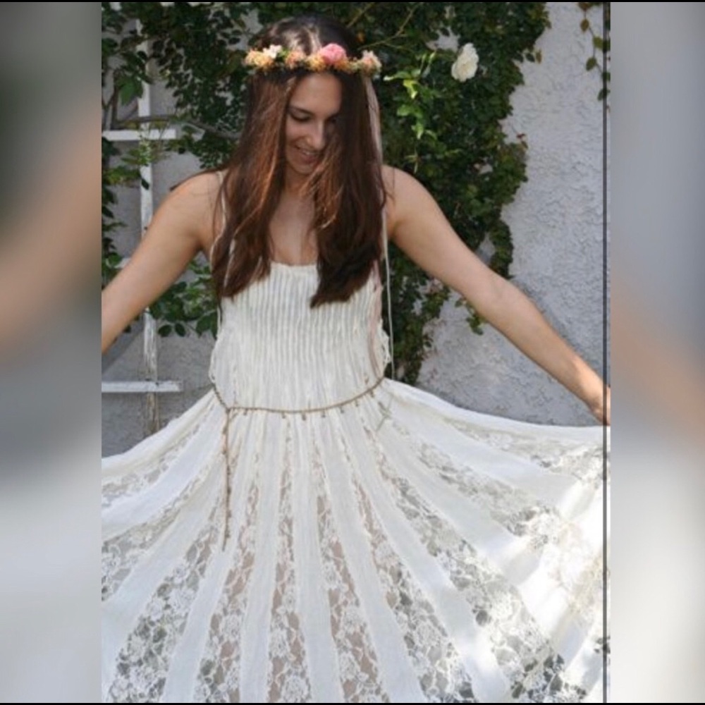 Free People cream pleated lace Hailee midi dress - Picture 10 of 15